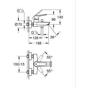 Miscelatore monocomando per vasca/doccia - GROHE Start - 322782432 - Nero opaco - Montaggio a parete esterno - Deviatore automatico