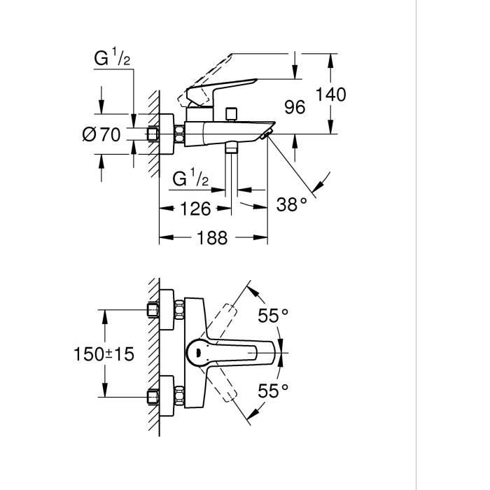 Miscelatore monocomando per vasca/doccia - GROHE Start - 322782432 - Nero opaco - Montaggio a parete esterno - Deviatore automatico