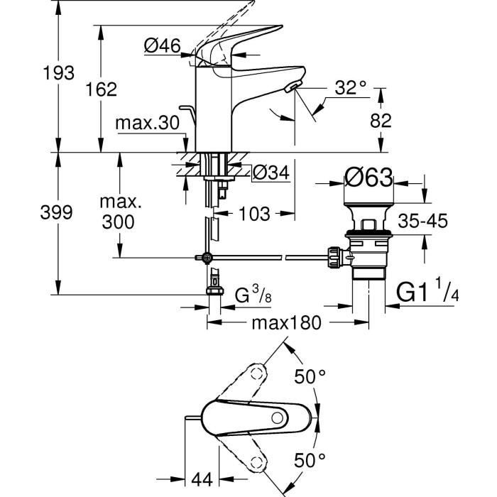 Miscelatore monocomando lavabo - GROHE Swift - 24316001 - Cromo - Taglia S - Risparmio idrico - Estraibile e scarico