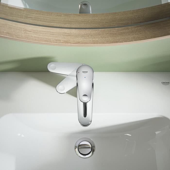 Miscelatore monocomando lavabo - GROHE Swift - 24323001 - Cromo - Taglia S - Apertura acqua fredda - Risparmio idrico - Scarico click-clack