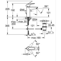 Miscelatore monocomando lavabo - GROHE Start - 234552432 - Nero opaco - Taglia M - Bocca media - Risparmio idrico - Estraibile e piletta