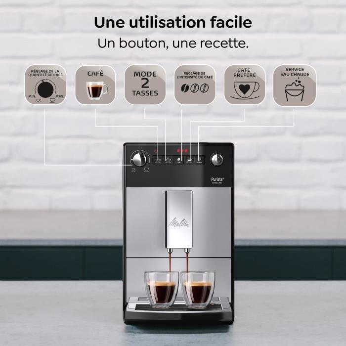 MELITTA F230-101 - Macchina caffè Purista - Espresso automatico con macinacaffè - 1450W - Serbatoio acqua 1,2L - Argento
