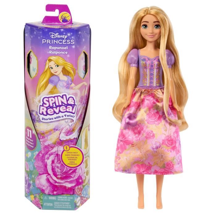 Mattel-Principesse Disney Spin & Reveal-Raperonzolo bambola con sorprese HTV86