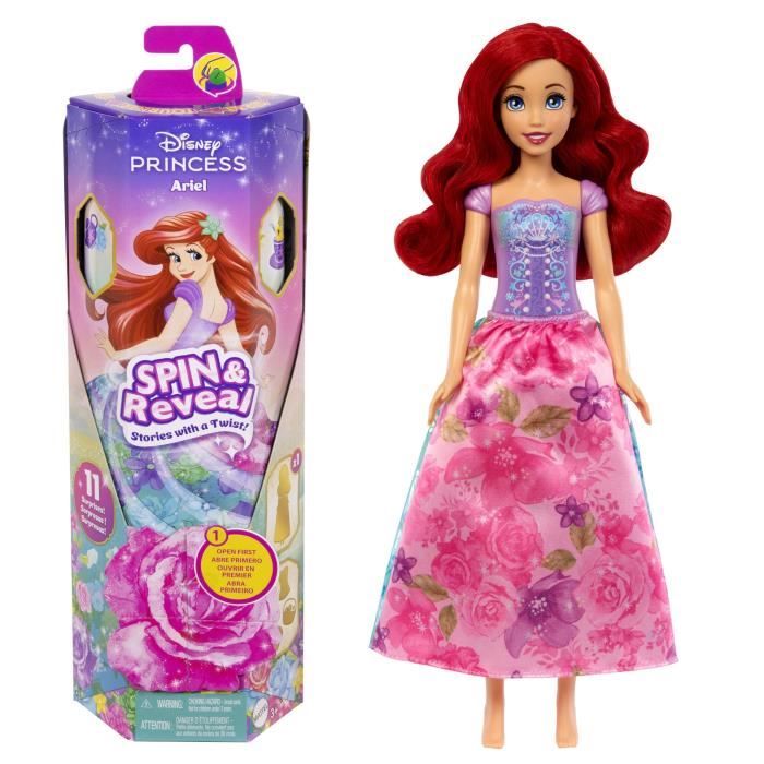 Mattel-Disney Princesses Spin & Reveal-Ariel bambola con 11 sorprese HTV88