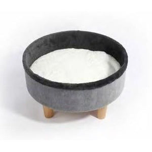 Letto rotondo rialzato - M PETS - ROUND - Grigio - 47 x 47 x 26 cm - Gamba in legno - Cuscino morbido