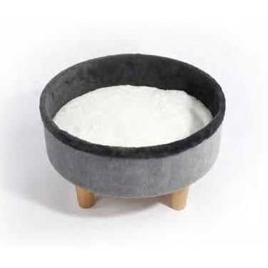 Letto rotondo rialzato - M PETS - ROUND - Grigio - 47 x 47 x 26 cm - Gamba in legno - Cuscino morbido