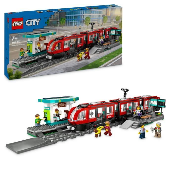 LEGO City 60423 Tram e stazione del centro città, veicolo per bambini dai 7 anni in su