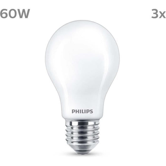 Lampadina LED - PHILIPS - Classica - 60 W - A60 E27 - Bianco caldo - Non dimmerabile x 3