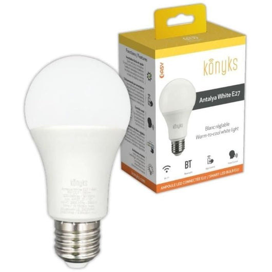 Lampadina connessa - KONYKS - Bianco Antalya E27 - LED Wifi + Bt - 780 Lumen - 9 W - Bianca orientabile - Compatibile con Alexa / Google Home