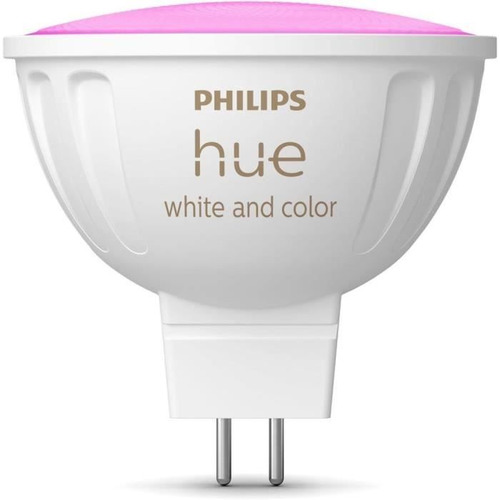 Lampadina connessa - PHILIPS HUE - MR16 - Luce bianca e colorata - Compatibile con Bluetooth - Funziona con app e voce