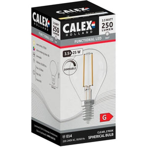 Lampadina LED E14 - CALEX - BALL P45 - Filamento dritto - 3,5 W - 250 lm - 2700 K - Dimmerabile - Trasparente
