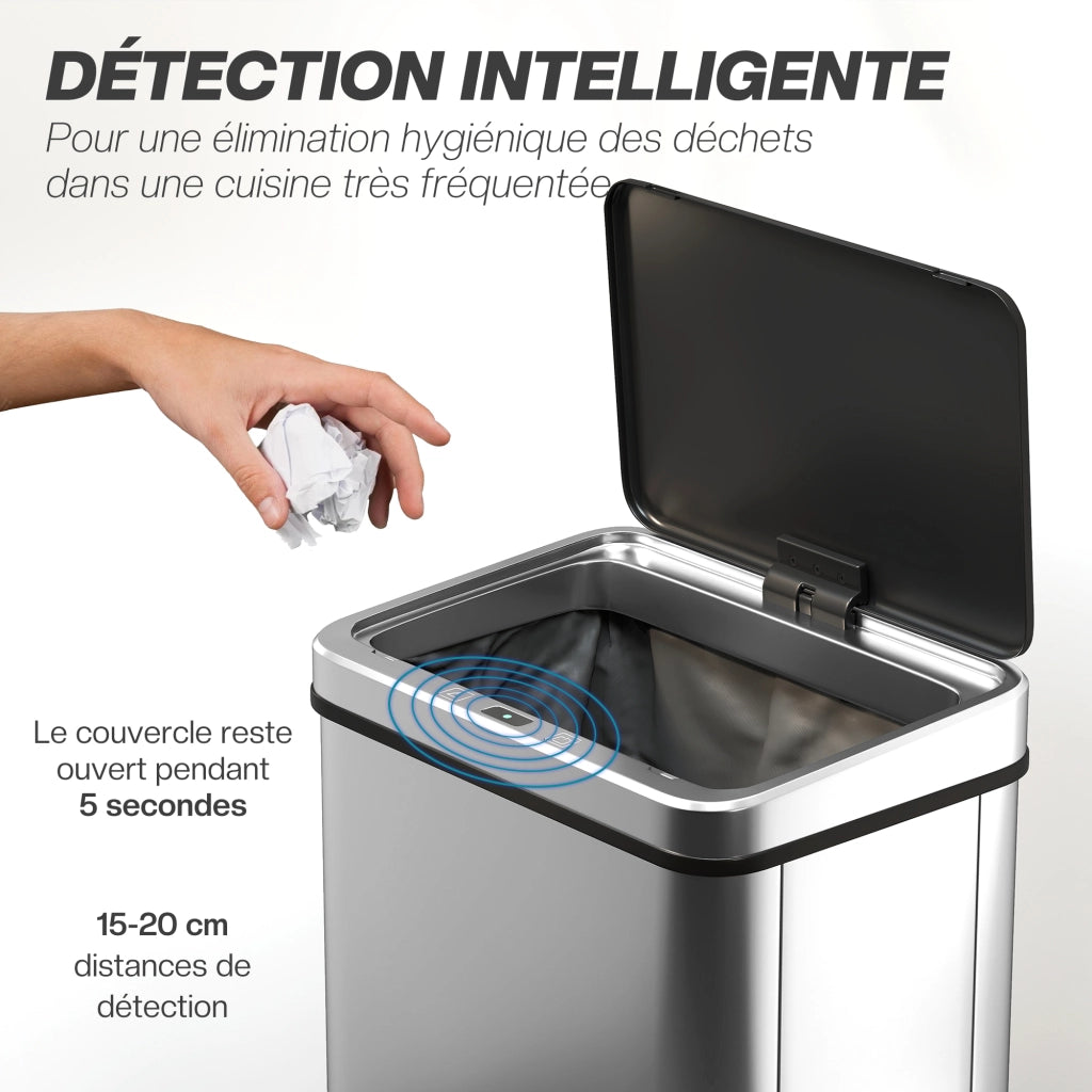 Bidone 40 Litri con Sensore ¨C zephmum ¨C Acciaio Inossidabile Argento
