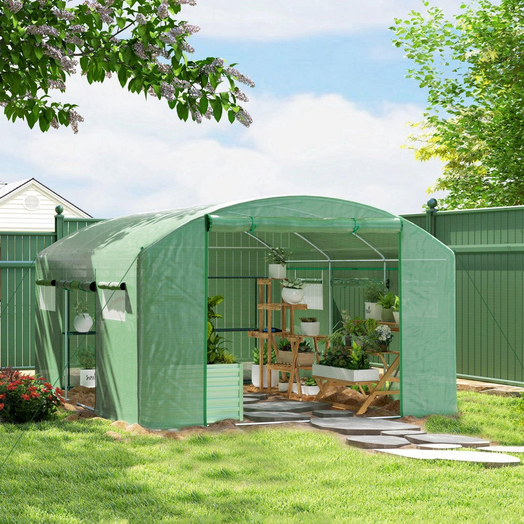 Serra a Tunnel da Giardino ¨C Xylo ¨C 4x3x2m Verde con 6 Finestre 3 Porte Acciaio Galvanizzato