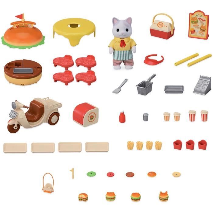 Gioco Catering - SYLVANIAN FAMILIES - Hamburger Stand - Papa Latte Cat e Scooter