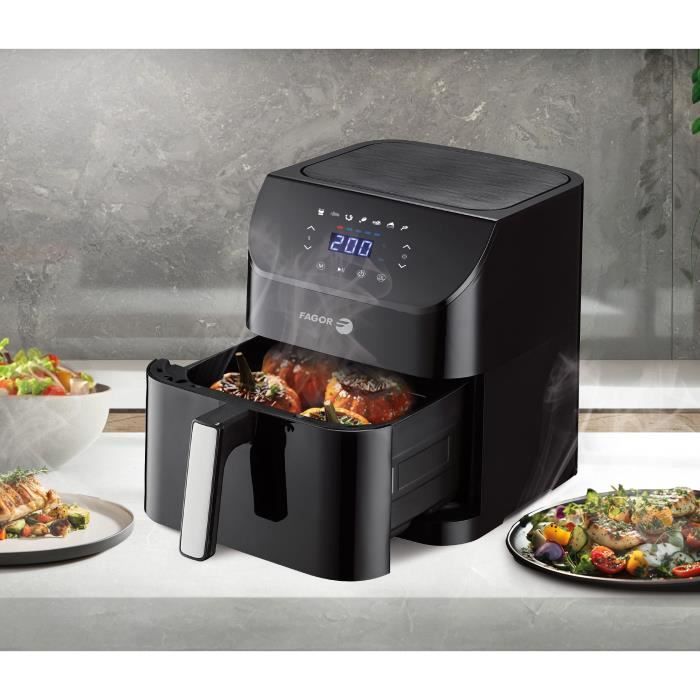 Friggitrice senza olio - FAGOR - Airfryer XL - 8 L - 1800 W - Touch screen - 7 preimpostazioni di cottura - Timer - Nero
