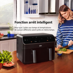Friggitrice ad aria calda multifunzione - BEKO - FRL5388B - 2400 W - 8,5 L per 2 kg di patatine - 2 vasche (2x 4,5 L) - Nero