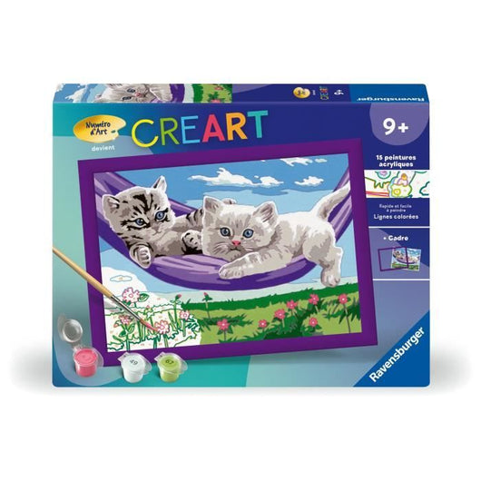 CreArt Kids 18x24cm Gattini nell'amaca, Kit di pittura con i numeri, età 9+, 25828, Ravensburger