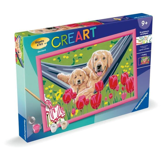 CreArt Kids 31x21cm Labrador e Tulipani, Kit Dipingi con i Numeri, Età 7+, 25852, Ravensburger