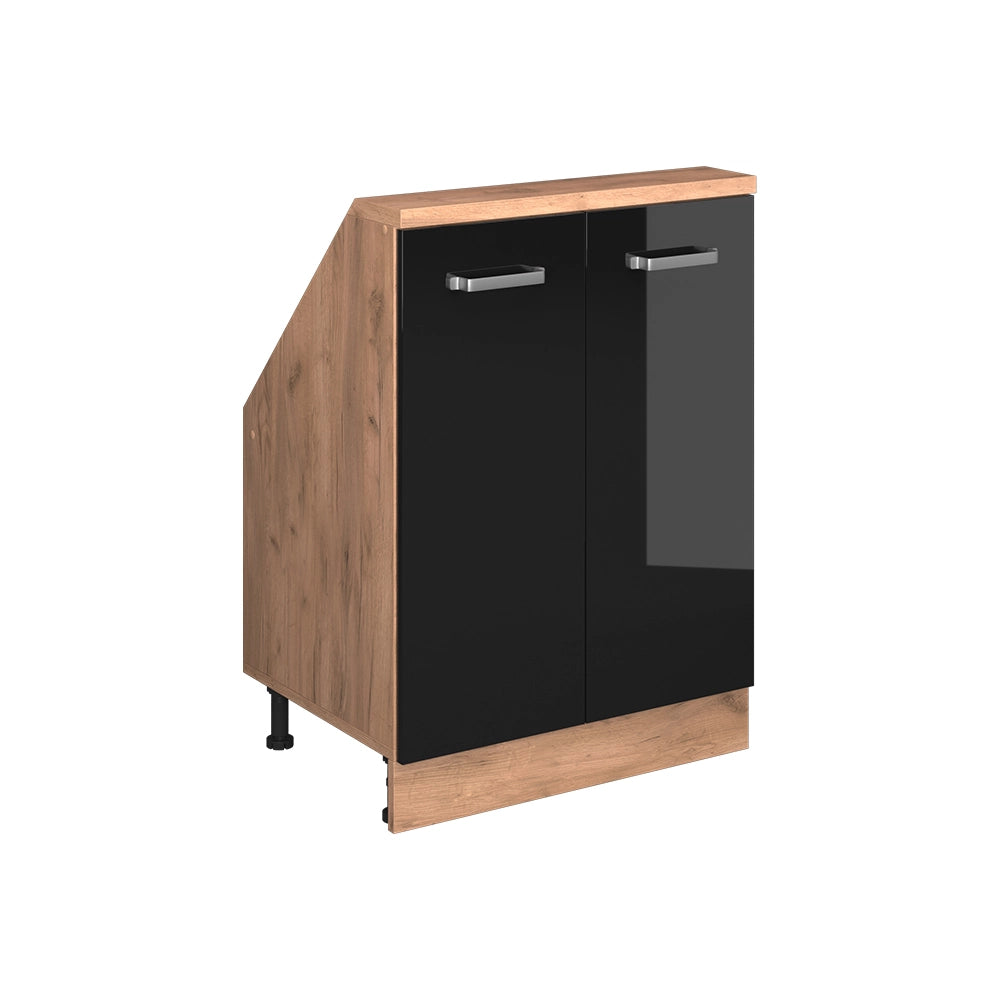 Mobile sottotetto Rion Nero lucido/Rovere dorato con 2 porte Vicco