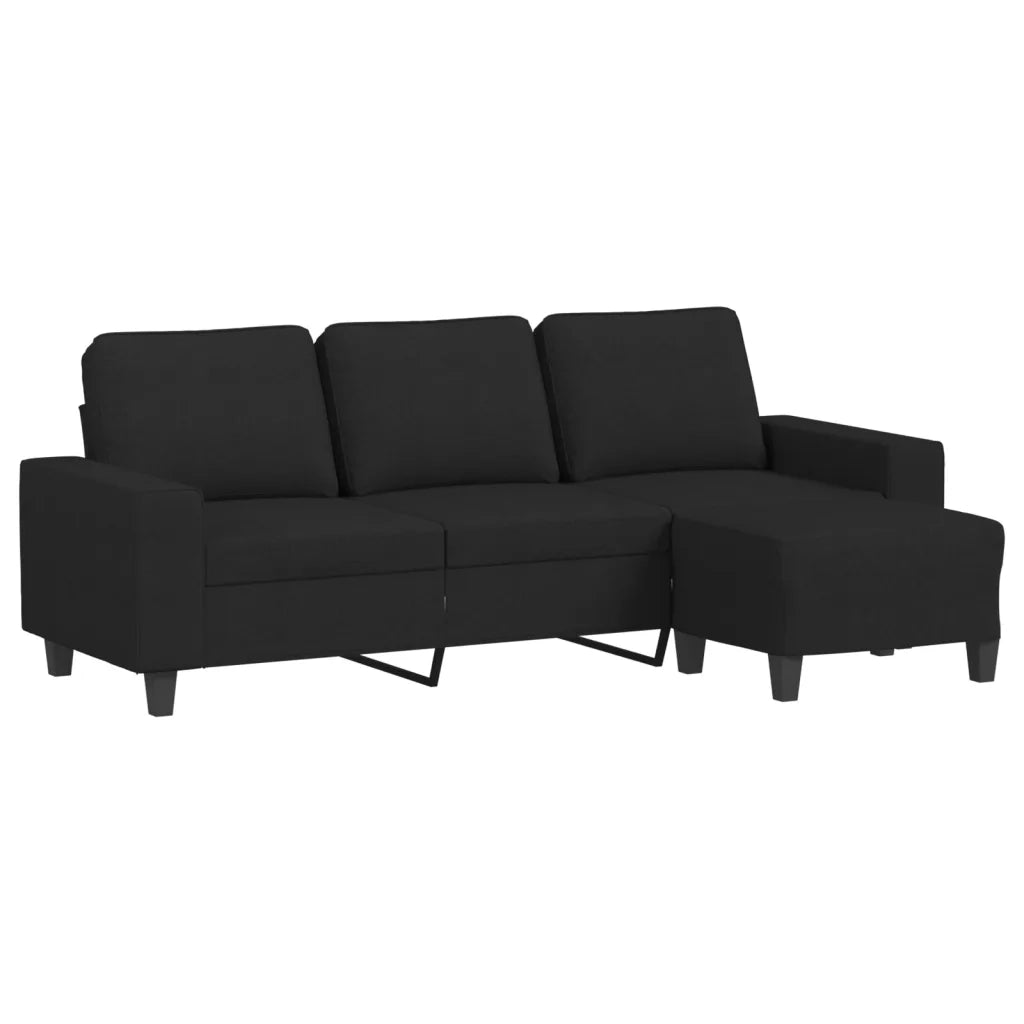 Divano a 3 Posti con Poggiapiedi Nero 180 cm in Tessuto 3201155