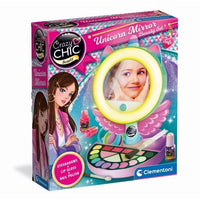 CLEMENTONI - Specchio per il trucco Unicorno - Anello luminoso - Trucco e accessori per capelli e unghie - Dai 7 anni in su