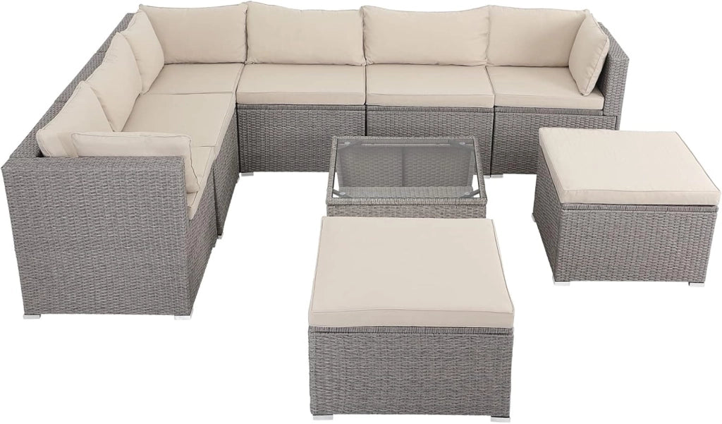 Set Salotto in Polyrattan XL Cuscini Imbottiti Tavolo in Vetro Resistente Mobili da Giardino Salottino Angolo