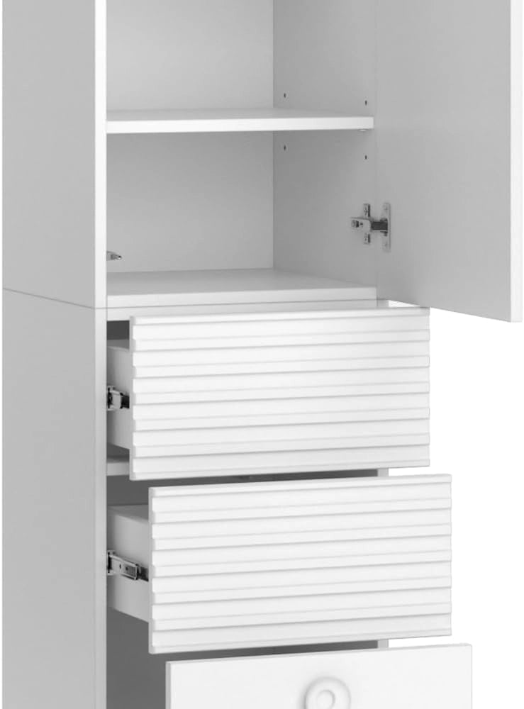 Armadio per il bagno Sola, Bianco, 40.2 x 192.4 cm con anta e cassetti, adatto al montaggio a parete per spazio di archiviazione aggiuntivo
