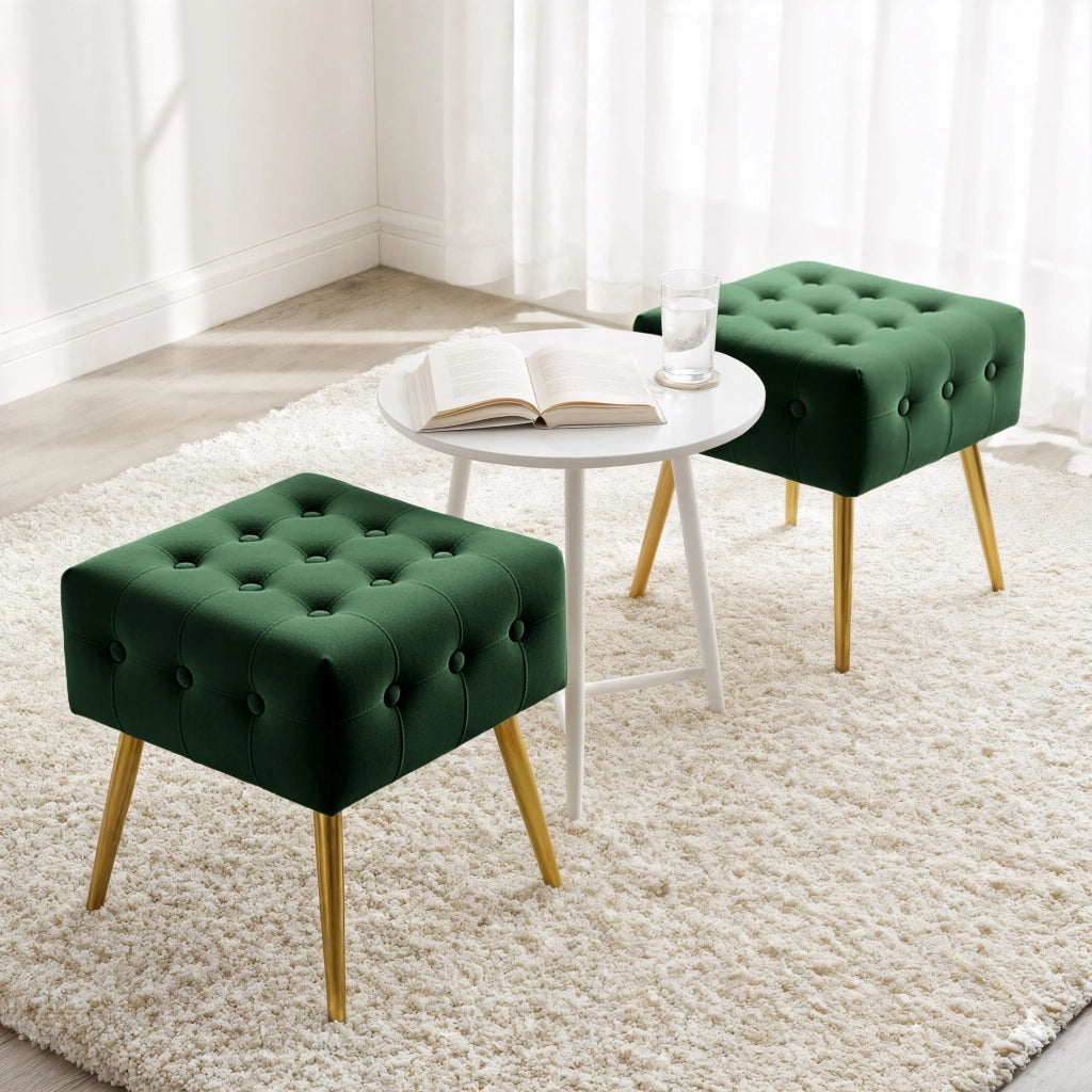 Pouf sgabello in velluto trapuntato 40 cm QUADRA Verde Bottiglia