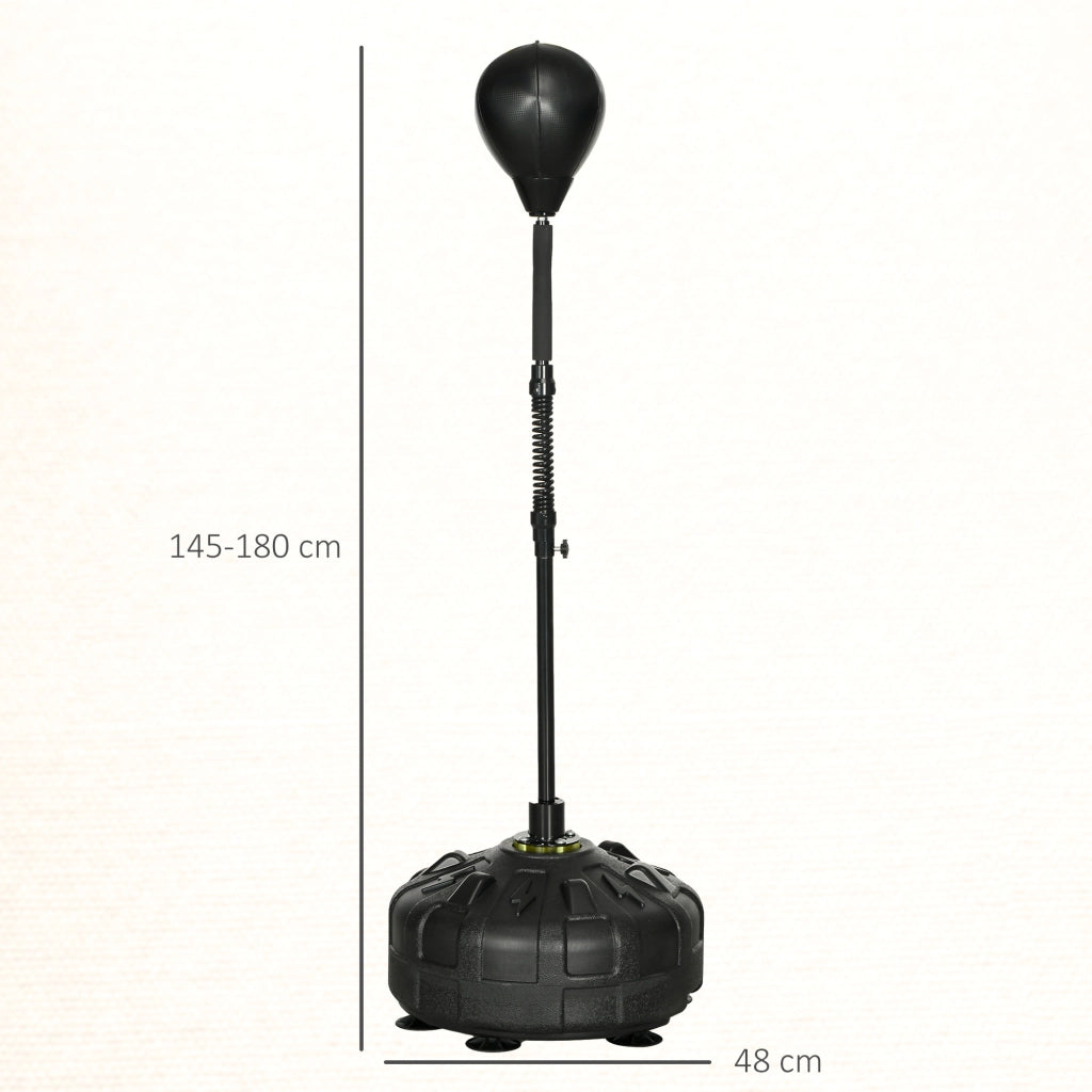 Punching Ball da Terra 145-180 cm con Base Riempibile e Ventose in Acciaio e PU Nero