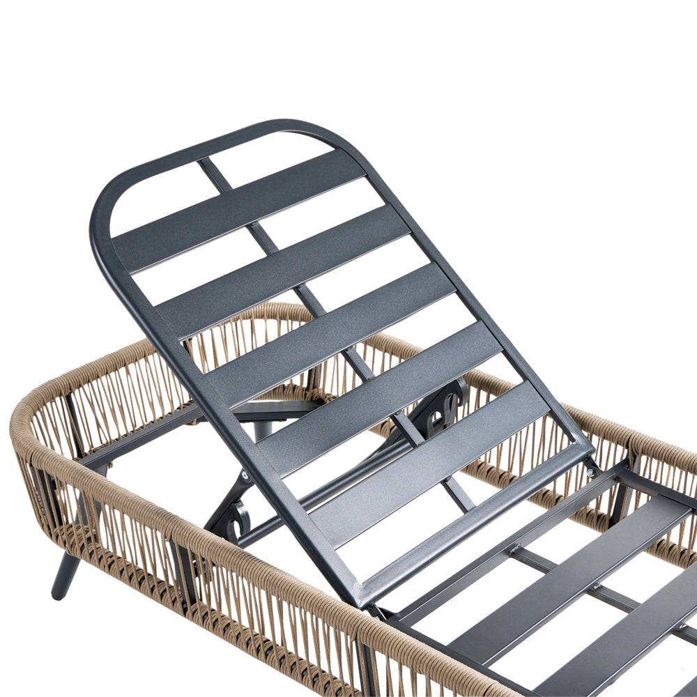 Sdraio da giardino beige in rattan PE alluminio e tessuto in poliestere schienale reclinabile regolabile