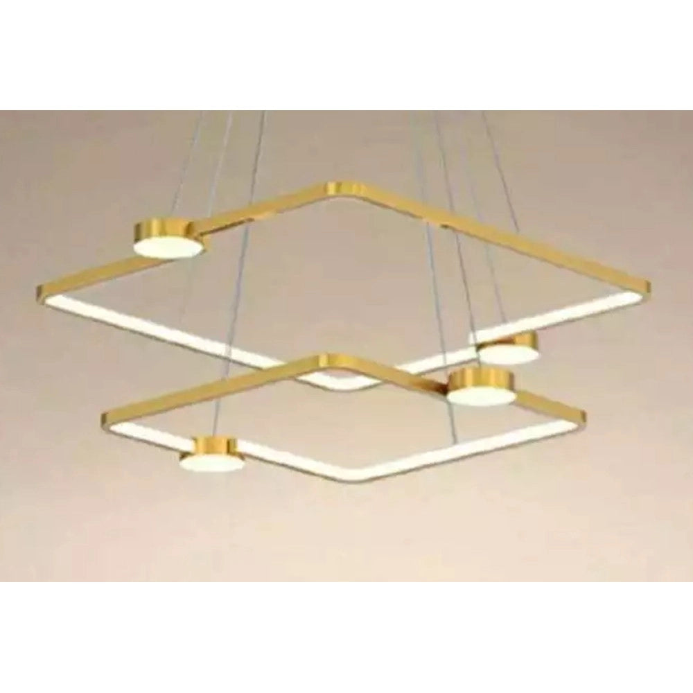 Trade Shop - Lampadario A Sospensione Led 60w 2 Quadrati Con Telecomando Design Moderno Oro 71200 -