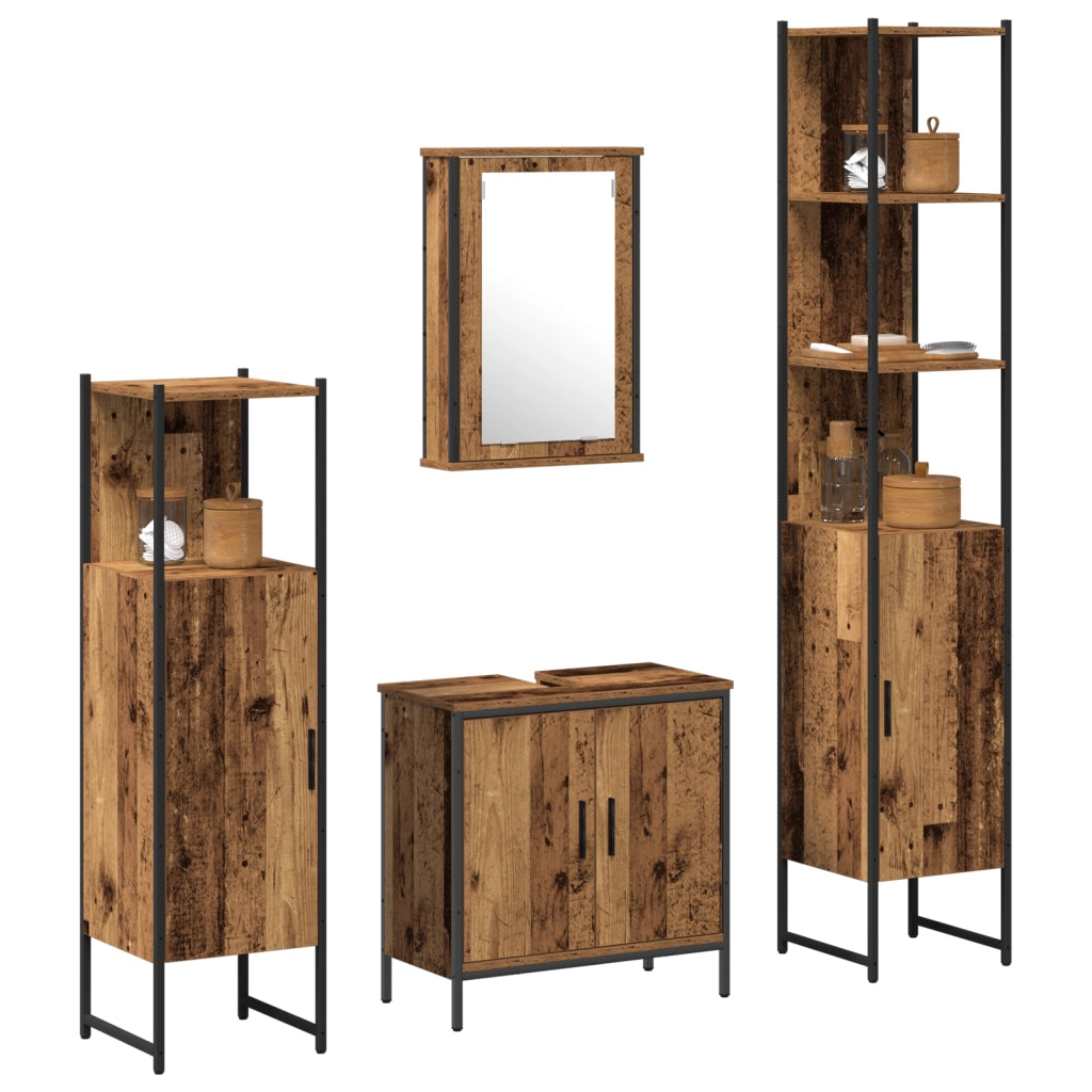 Set di mobili da bagno 4 Pezzi Legno Antico Legno Ingegnerizzato
