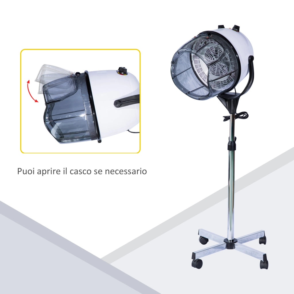 Casco Asciugacapelli con Timer e Ruote ¨C Zephmum ¨C Bianco 65x65x115-165 cm