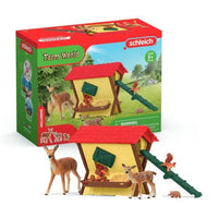 Capanna degli animali della foresta, cassapanca Schleich con capanna, 1 cerva, 1 cerbiatto, 1 scoiattolo, 1 riccio, per bambini dai 3 anni - schle