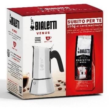 Caffettiera Italiana + 1 Caffè Perfetto Moka Classico - BIALETTI - VENUS - 6 tazze - 0,30 L - Confezione da 250 g - Argento
