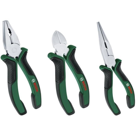 Bosch Home and Garden - Set di 3 pinze (universali, a becco lungo, taglio diagonale, resistenti, ergonomiche)
