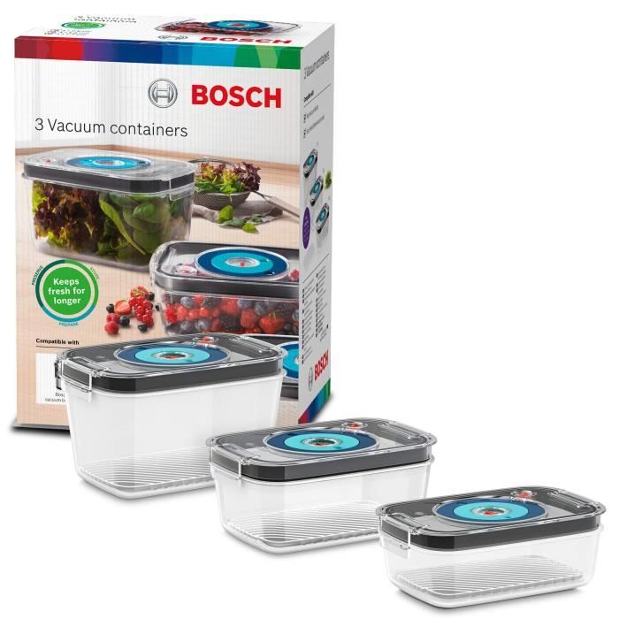 BOSCH - 3 contenitori ermetici sottovuoto: 0,7 L, 1,0 L e 1,5 L - Vassoio raccogligocce - Indicatore giorno e mese - Tritan