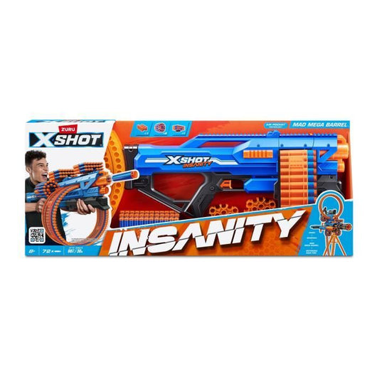 Blaster rotante - ZURU - XSHOT Insanity Mad Mega Barrel - Blaster con canna da 72 dardi e portata di 27 metri