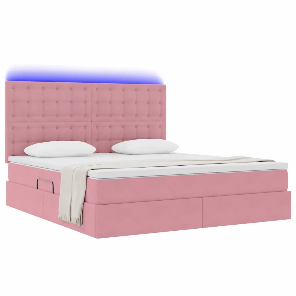 Letto con contenitore e LED con led Rosa 160 x 200 cm Velluto