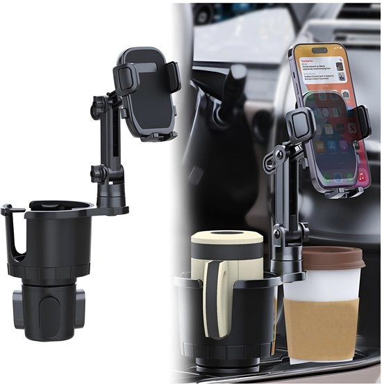Supporto per telefono per auto 2 in 1 - Rotativo 360 gradi - Supporto per bicchieri - Universale - Materiale PC - Dimensioni 55*159*328mm - Supporto per telefono