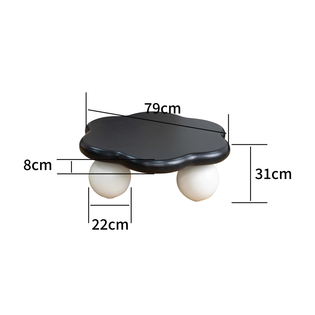 Tavolino basso a forma di nuvola con 1 piano, per soggiorno, in MDF e plastica, nero e bianco, Ø80 × 35 cm