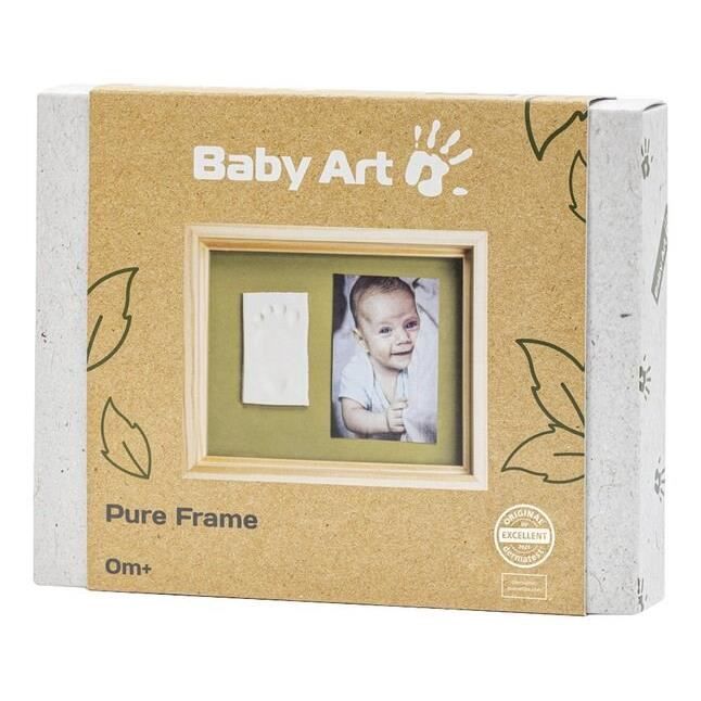 Baby Art Pure Frame - Kit cornice con argilla da modellare e cornice in legno di pino naturale, rullo, pannello posteriore reversibile (Verde/Arancione)