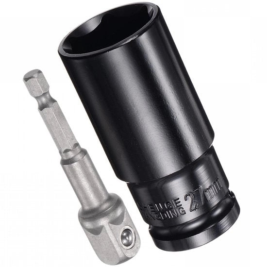 Accessori di alimentazione - Set di doppi - 27mm 6 punti - Pozzi profondi - Acciaio CrMo - Adattatori a 6 facce - Lunghezza 76mm - Resistente all'ossidazione - Set di doppi