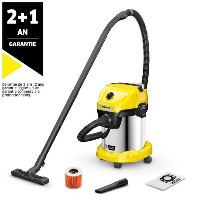 Aspirapolvere e acqua senza fili KARCHER WD 3-18 S V-17/20 - Acciaio - 17 l - Giallo