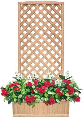 PANNELLO IN LEGNO GRIGLIATO PATIO FIORIERA CON VASO RECINZIONI ARREDO GIARDINO