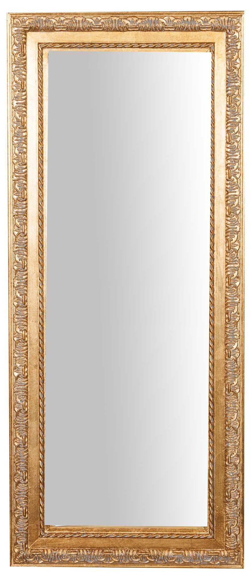 Biscottini Specchio Specchiera da parete e appendere verticale/orizzontale L36xPR4xH83 cm finitura foglia oro anticato.