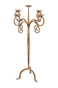 Biscottini Candeliere piantana in ferro battuto lavorato a mano finitura crema anticata L49XPR49XH94 cm