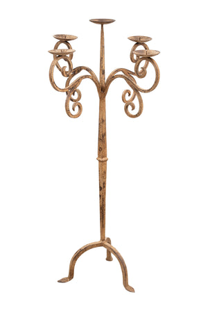 Biscottini Candeliere piantana in ferro battuto lavorato a mano finitura crema anticata L49XPR49XH94 cm