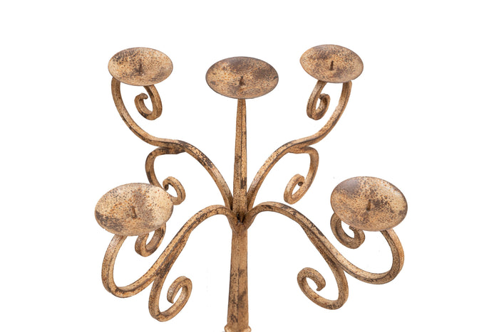 Biscottini Candeliere piantana in ferro battuto lavorato a mano finitura crema anticata L49XPR49XH94 cm