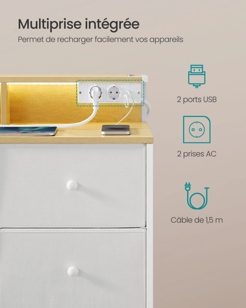 Cassettiera con 9 cassetti e illuminazione a LED multipresa struttura in acciaio 335 x 114 x 84 cm per camera da letto o soggiorno bianco nuvola 12_0005214